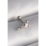 Ftt 316L Çelik Gümüş Renk Zirkon Taş Detay Pembe Kalp İşleme Tragus Piercing