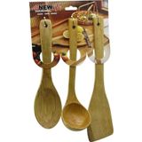 Ftt 3pcs Ahşap Bambu Mutfak Servis Seti Kaşık=27cm - Kepçe=27cm - Spatula=32cm