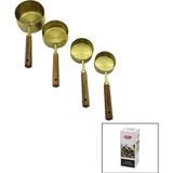 Ftt 4pcs Gold Metal Ölçü Kaşık Set Otantik Ağaç Kulp 1cup: 250ml - 1/2 Cup: 125ml - 1/3 Cup: 80ml - 1/4
