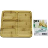 Ftt Kare 4 Bölmeli=3+1 Ahşap Bambu Servis Sunum Tepsi - Tahtası 20 X 20 X 1.4cm