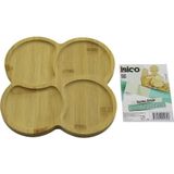 Ftt Kare 4 Yuvarlak Köşeli - Bölmeli Ahşap Bambu Servis Sunum Tepsi - Tahtası 20 X 20 X 1.4cm