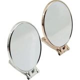 Ftt Oval 6.5 İnç=16.5x13cm Makyaj Aynası Çift Taraflı Bronz - Gümüş Pls.çerçeve Katlanır Ayaklı