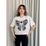 Ftt Oversize Beyaz Baskılı Crop Kadın T-Shirt