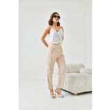 Ftz Women Beige 30744 Kadın Lastikli Pleli Dar Paça Pantolon