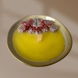 Fu Glowıs Büyük Boy Süslemeli Tabakta Mum – Yasemin Kokulu | 18 cm | Doğal Tasarım | El Yapımı - Çok Renkli - 1 Adet