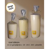 Fu Glowıs El Dökümü Mega Boy 3’lü Silindir Mum – Dekoratif Eskitme Tarzı | Krem | 12X 19–23.4–28.5 cm - 1 Adet