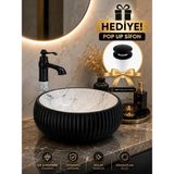 FUALORA Banyo Seramik Çanak Lavabo 40*40*12 cm Pop Up Hediyeli - Siyah