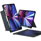 Fuchsia Apple iPad Air 12.9 Inç 2022 (5.nesil) Uyumlu Fuchsia Touch Pad Bluetooth Klavyeli Standlı Mıknatıslı Tablet Kılıfı - Siyah