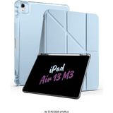 Fuchsia Apple iPad Air 13 Inç 2025 M3 Çip Uyumlu Kalem Bölmeli Standlı Akıllı Fuchsia Trifolding Tablet Kılıfı - Mavi
