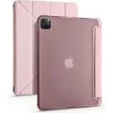 Fuchsia Apple iPad Pro 11 2021 3. Nesil Uyumlu Kalemlikli Premium Standlı Katlanabilir Uyku Modu Özellikli Rose Gold Tablet Kılıfı
