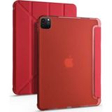 Fuchsia Apple iPad Pro 12.9 '' 2020 Hafif Katlanır Akıllı Kılıf Uyku Modu Özellikli Kalemlikli Tablet Kılıfı Ince Hafif Saydam Buzlu Arka Koruyucu Kırmızı