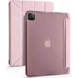 Fuchsia Apple iPad Pro 12.9 '' 2020 Hafif Katlanır Akıllı Kılıf Uyku Modu Özellikli Kalemlikli Tablet Kılıfı Ince Hafif Saydam Buzlu Arka Koruyucu Rose Gold