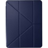 Fuchsia iPad Air 11 (2024-2025) ile Uyumlu Renkli Karbon Trifolding Kalem Bölmeli Tablet Kılıfı Lacivert
