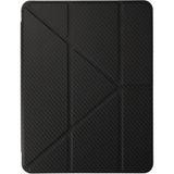 Fuchsia iPad Air 11 (2024-2025) ile Uyumlu Renkli Karbon Trifolding Kalem Bölmeli Tablet Kılıfı - Siyah