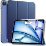 Fuchsia iPad Air 13 A2898 / A2899 / A2900 Uyumlu Kalem Bölmeli Smart Cover Akıllı Tablet Kılıfı - Lacivert