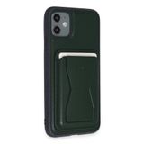 Fuchsia iPhone 11 Kılıf HD Deri Luxury Magnet Kartvizitli Kapak - Koyu Yeşil