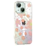 Fuchsia İphone 14 İle Uyumlu Floral Pembe Kablosuz Şarj Özellikli Kapak