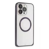 Fuchsia İphone 14 Pro İle Uyumlu Metal Bumper Magneticsafe Derin Mor Kılıf