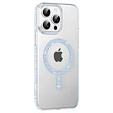 Fuchsia İphone 14 Pro Max İle Uyumlu Move Mavi Taşlı Kablosuz Şarj Özellikli Kapak