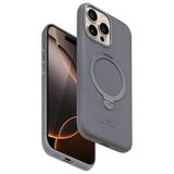 Fuchsia İphone 14 Pro Max Uyumlu Vapor Titan Gri Deri Kablosuz Şarj Özellikli Standlı Kılıf