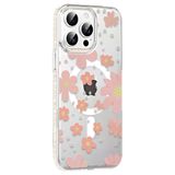 Fuchsia İphone 15 Pro İle Uyumlu Floral Pembe Kablosuz Şarj Özellikli Kapak