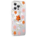 Fuchsia İphone 15 Pro İle Uyumlu Floral Turuncu Kablosuz Şarj Özellikli Kapak