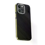 Fuchsia İphone 15 Pro İle Uyumlu Kılıf Aramid 600D Kevlar Sarı Karbon Fiber Kablosuz Şarj Özellikli Kapak