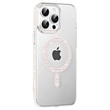 Fuchsia İphone 15 Pro İle Uyumlu Move Gümüş Taşlı Kablosuz Şarj Özellikli Kapak