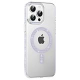 Fuchsia İphone 15 Pro İle Uyumlu Move Lila Taşlı Kablosuz Şarj Özellikli Kapak