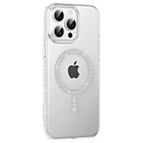 Fuchsia İphone 15 Pro İle Uyumlu Move Natural Grey Taşlı Kablosuz Şarj Özellikli Kapak