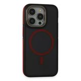 Fuchsia İphone 15 Pro İle Uyumlu Rocky Siyah Kırmızı Kablosuz Şarj Özellikli Kapak