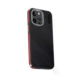 Fuchsia İphone 15 Pro Max İle Uyumlu Kılıf Aramid 600D Kevlar Kırmızı Karbon Fiber Kablosuz Şarj Özellikli Kapak