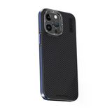 Fuchsia İphone 15 Pro Max İle Uyumlu Kılıf Aramid 600D Kevlar Lacivert Karbon Fiber Kablosuz Şarj Özellikli Kapak