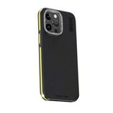 Fuchsia İphone 15 Pro Max İle Uyumlu Kılıf Aramid 600D Kevlar Sarı Karbon Fiber Kablosuz Şarj Özellikli Kapak