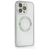 Fuchsia İphone 15 Pro Max Uyumlu Metal Bumper Magneticsafe Gri Kılıf