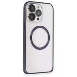 Fuchsia İphone 15 Pro Max Uyumlu Metal Bumper Magneticsafe Lacivert Kılıf