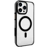 Fuchsia İphone 15 Pro Uyumlu Gleam Şeffaf Siyah Pc Sert Kablosuz Şarj Özellikli Kılıf