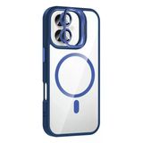 Fuchsia İphone 16 Plus İle Uyumlu Remim Lensli Lacivert Kablosuz Şarj Özellikli Standlı Kapak