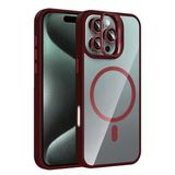 Fuchsia İphone 16 Pro İle Uyumlu Remim Lensli Bordo Kablosuz Şarj Özellikli Standlı Kapak