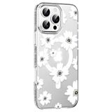 Fuchsia İphone 16 Pro Max İle Uyumlu Floral Beyaz Kablosuz Şarj Özellikli Kapak