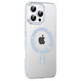 Fuchsia İphone 16 Pro Max Uyumlu Move Taşlı Mavi Kablosuz Şarj Özellikli Kapak