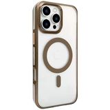 Fuchsia İphone 16 Pro Uyumlu Gleam Kahverengi Pc Sert Kablosuz Şarj Özellikli Kılıf