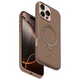 Fuchsia İphone 16 Pro Uyumlu Vapor Gold Deri Kablosuz Şarj Özellikli Standlı Kılıf