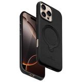Fuchsia İphone 16 Pro Uyumlu Vapor Siyah Deri Kablosuz Şarj Özellikli Standlı Kılıf