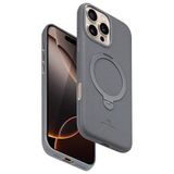 Fuchsia İphone 16 Pro Uyumlu Vapor Titan Gri Deri Kablosuz Şarj Özellikli Standlı Kılıf