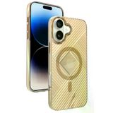 Fuchsia İphone 16 Uyumlu Stella Gold Pc Sert Kablosuz Şarj Özellikli Kılıf