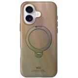 Fuchsia İphone 16 Uyumlu Vapor Gold Deri Kablosuz Şarj Özellikli Standlı Kılıf