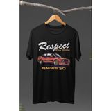 Fuddy Moda Bmw E30 Respect Your Elders Baskılı T-Shirt, Araba Yarış Temalı Tişört - Siyah - 4XL