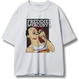 Fuddy Moda Freddie Mercury Baskılı T-Shirt, Rock-Metal Müzik Baskılı Tişört - Beyaz - XS