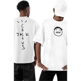 Fuddy Moda Jack Cactüs Sırt Baskılı Tişört, Erkek-Kadın Travis Scott Baskılı T-Shirt - Beyaz - 2XL